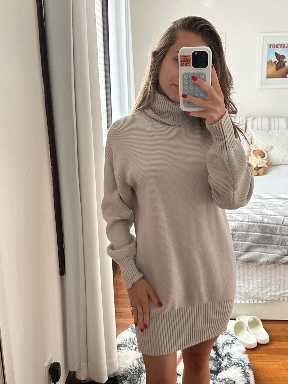 Forever 21 Light Taupe Turtleneck Sweater Dress